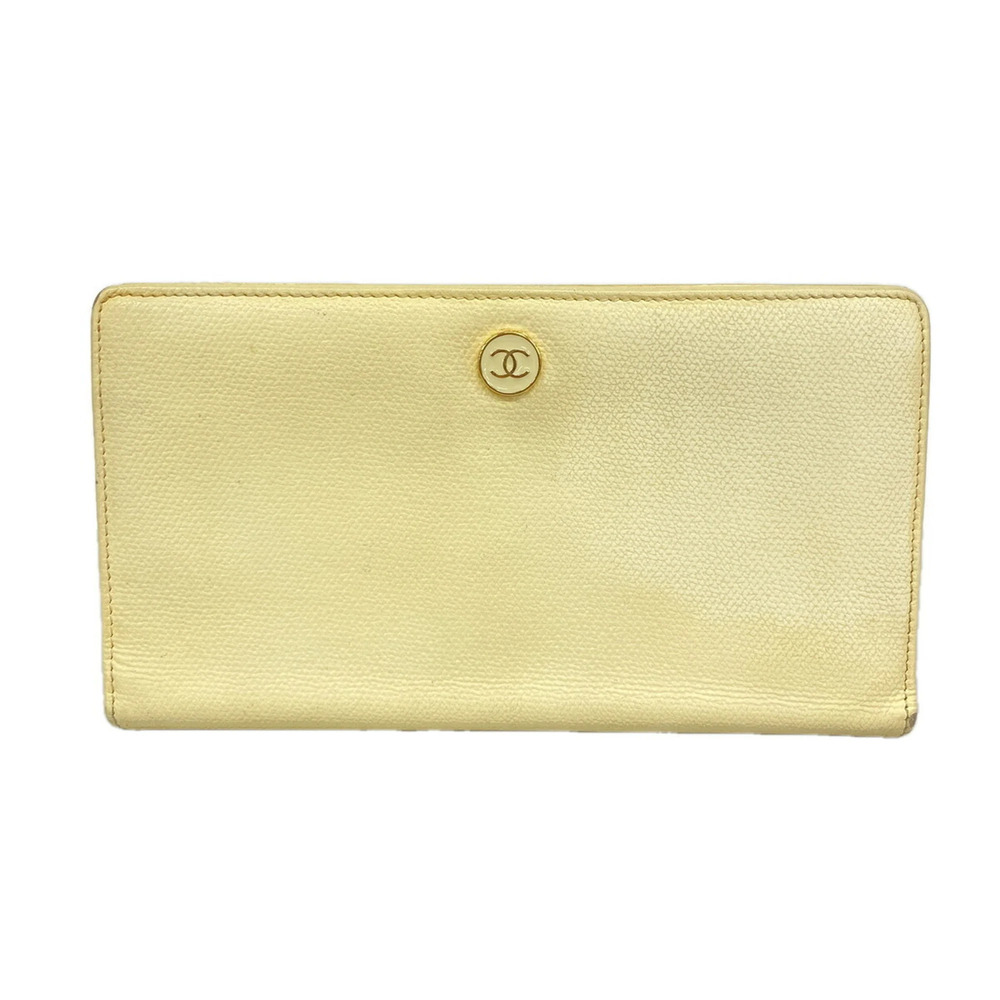 Chanel Long Wallet, Coco Button, Leather, Ivory, Women's